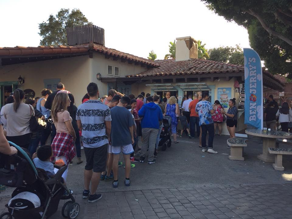 Customers waiting for free cones at Ben & Jerry's